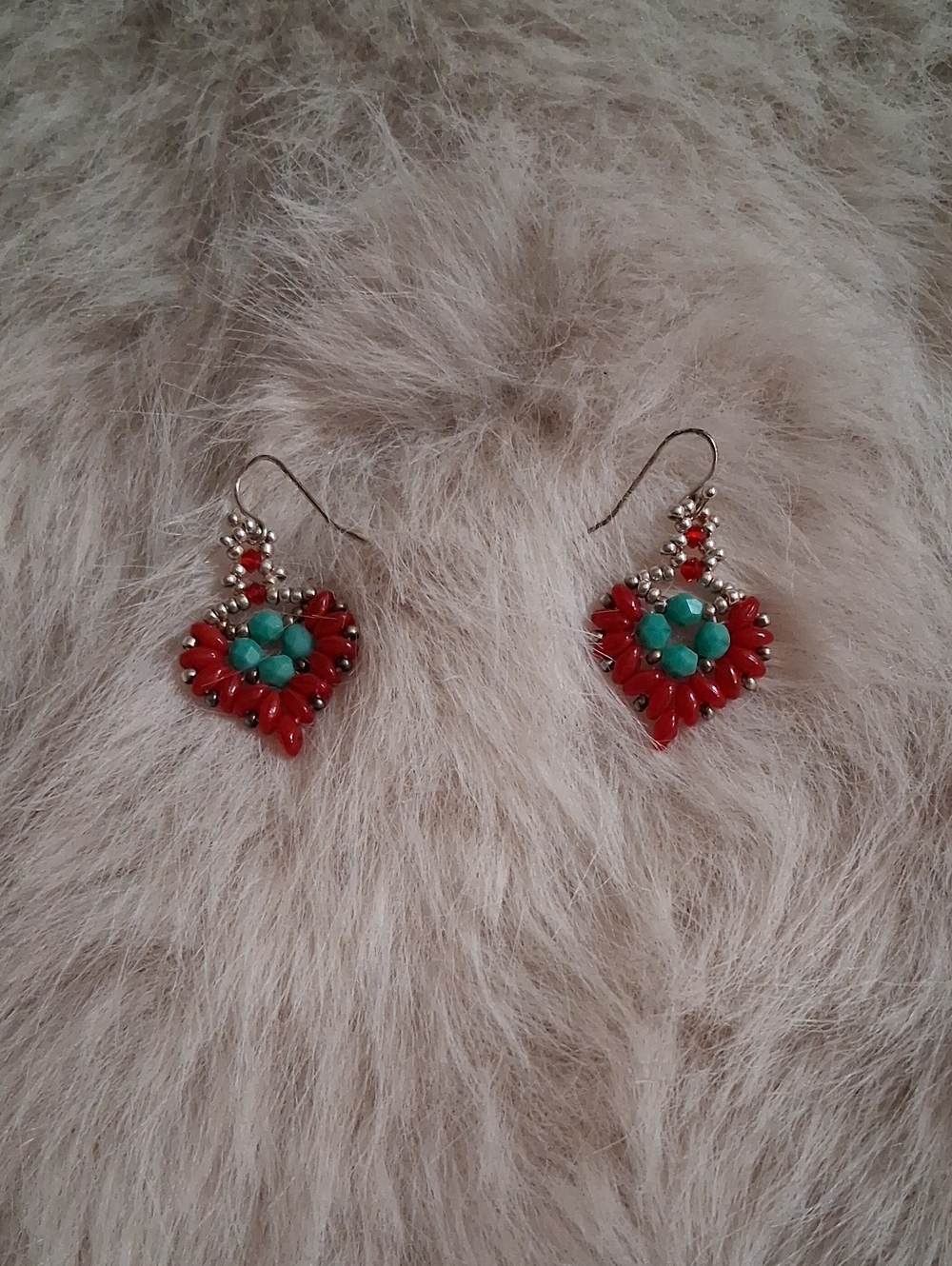 Red and Turquoise Heart Bead Drop Earrings - Women's Jewelry